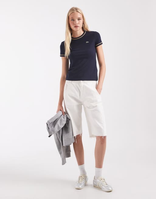 Lacoste slim fit contrast trim t-shirt in navy, 2 of 4