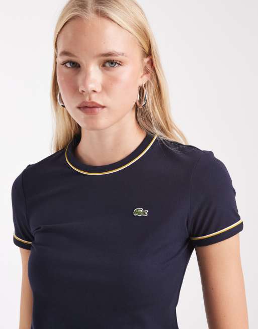 Lacoste slim fit contrast trim t-shirt in navy, 3 of 4
