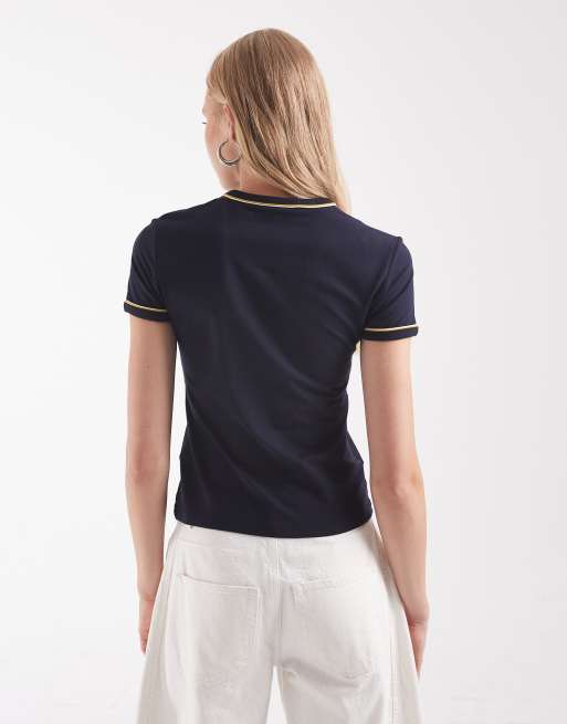 Lacoste slim fit contrast trim t-shirt in navy, 4 of 4