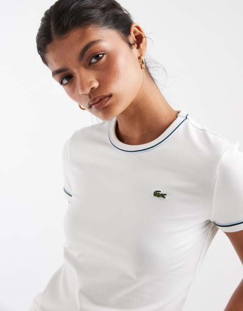 Lacoste slim fit contrast trim t-shirt in white - view 1