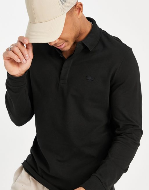 Lacoste slim fit long sleeve polo shirt in black