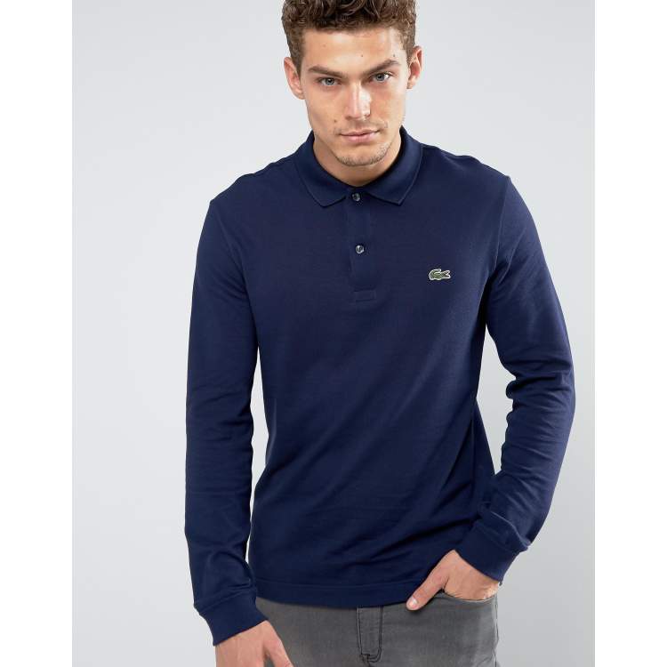 Lacoste Slim Fit Long Sleeve Pique Polo In Navy