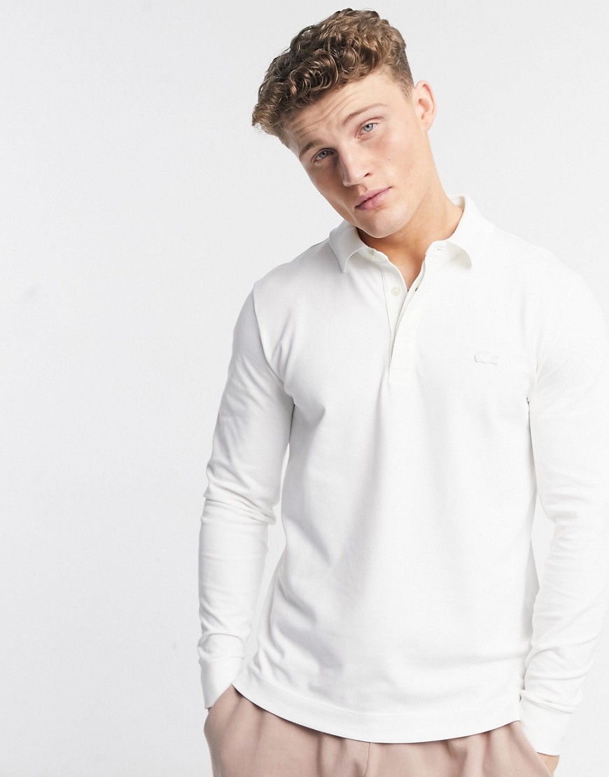 Lacoste Slim Fit Long Sleeve Pique Polo In White