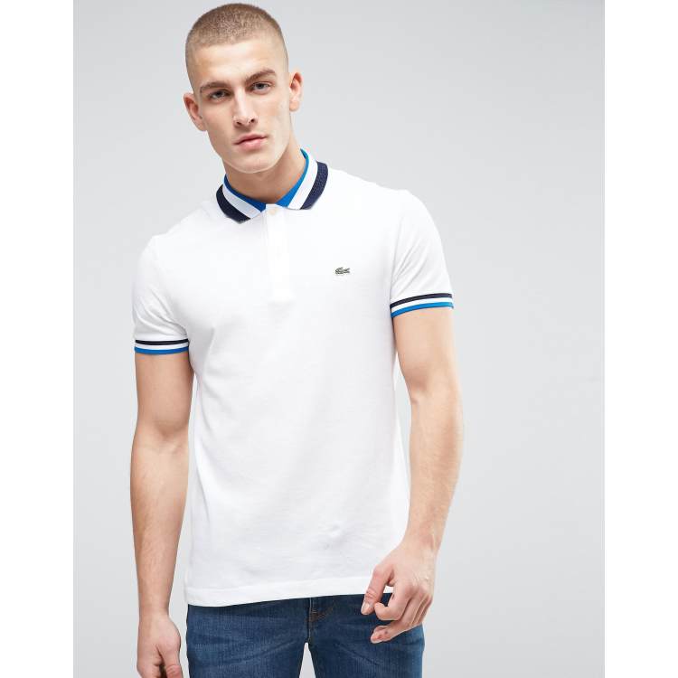 Lacoste Slim Fit Pique Polo 3 Colour Trim Croc Logo in White ASOS