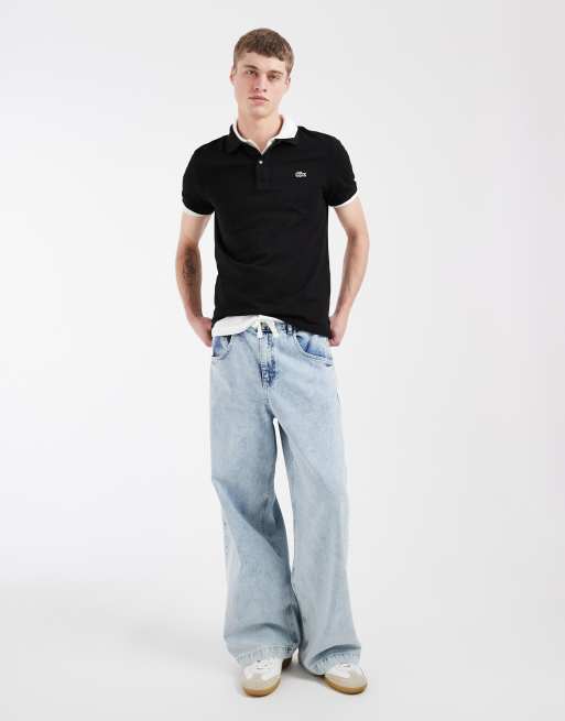 Lacoste slim fit pique polo in black, 3 of 5