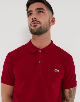 Lacoste slim fit pique polo in burgundy 