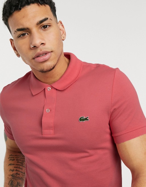 Lacoste slim fit pique polo in dark pink