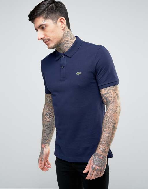 lacoste slim fit pique polo in navy