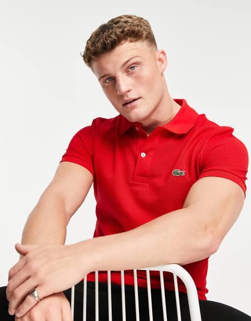 Lacoste slim fit pique polo in red