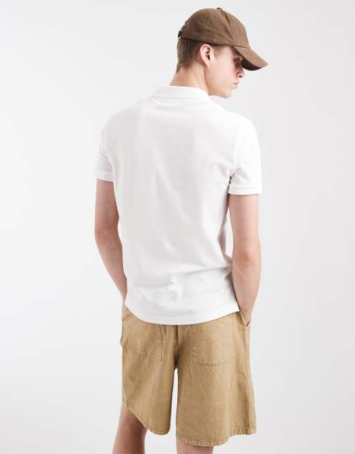Lacoste slim fit pique polo in white, 4 of 5