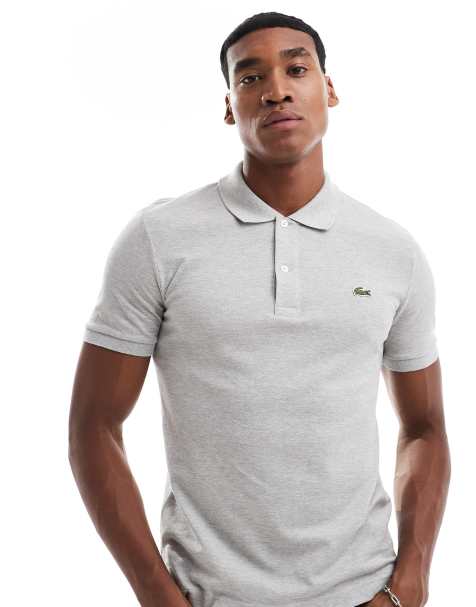Lacoste - Slim-fit piqué polo met logo in gemêleerd grijs - view 1