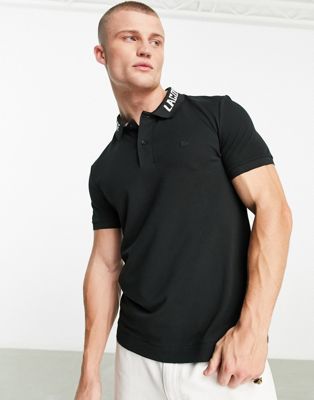Lacoste slim fit polo shirt in black with branded collar - ASOS Price Checker