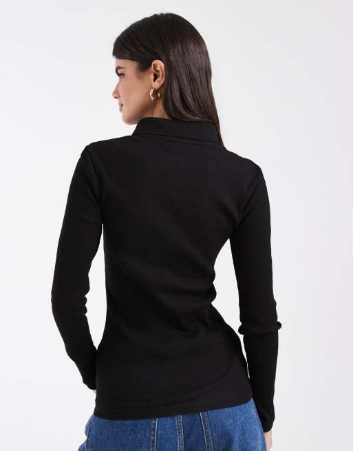 Lacoste slim fit ribbed cotton polo in black, 4 of 4