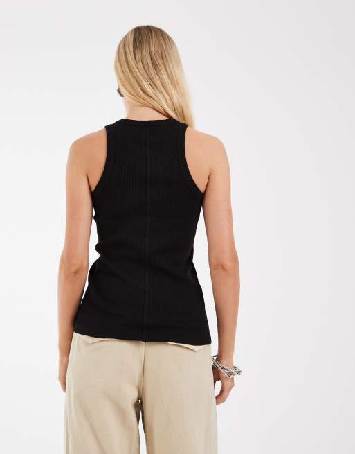 Lacoste slim fit ribbed cotton tank top in black, 4 of 4