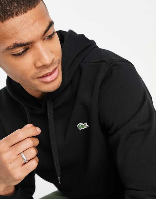 Lacoste small croc logo hoodie in black | ASOS