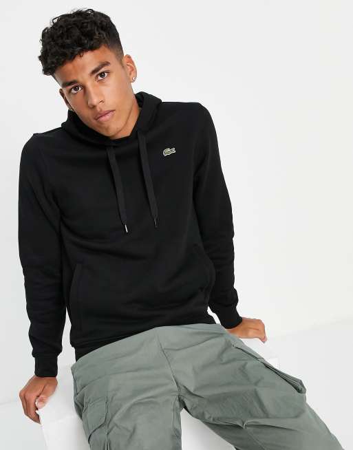 Lacoste small croc logo hoodie in black