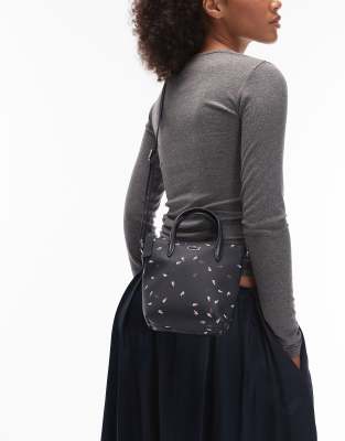 Lacoste Lacoste small croc print cross body bag in navy-Black