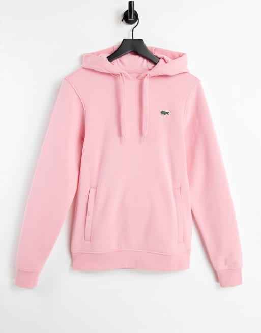 Lacoste small logo overhead hooded sweat in pink | ASOS