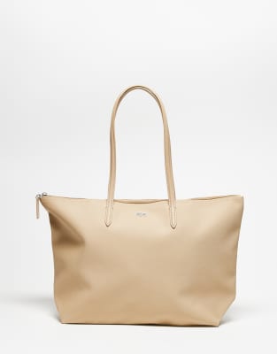 Lacoste Lacoste small logo shopper shoulder bag in beige-Neutral