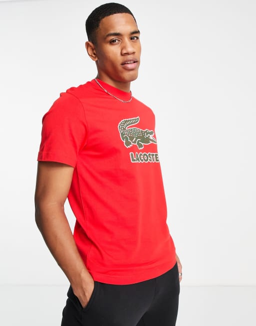 Lacoste smashed croc t shirt in red ASOS