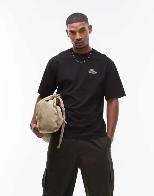 Lacoste - Sort oversized T-shirt med stort logobroderi