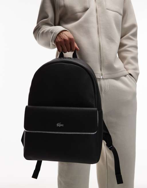 Lacoste - Sort rygsæk i læder med flaplomme med logo, 3 af 4