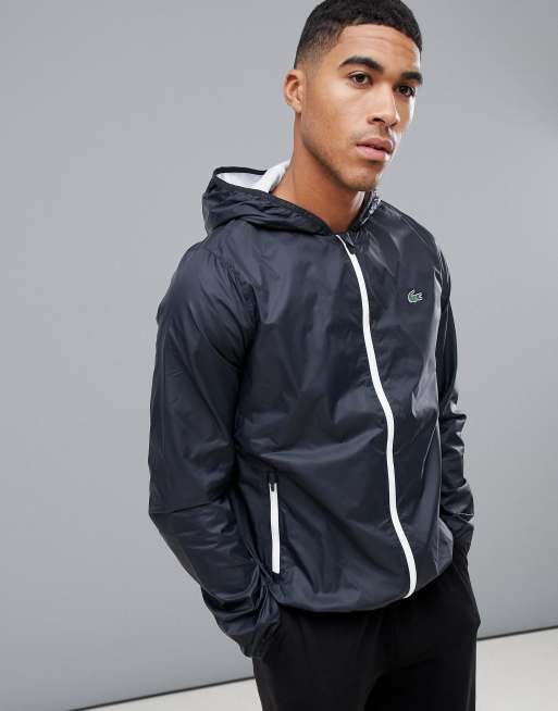 Lacoste Sport hooded zip through light weight jacket in black