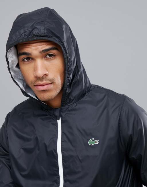 Lacoste Sport hooded zip through light weight jacket in black