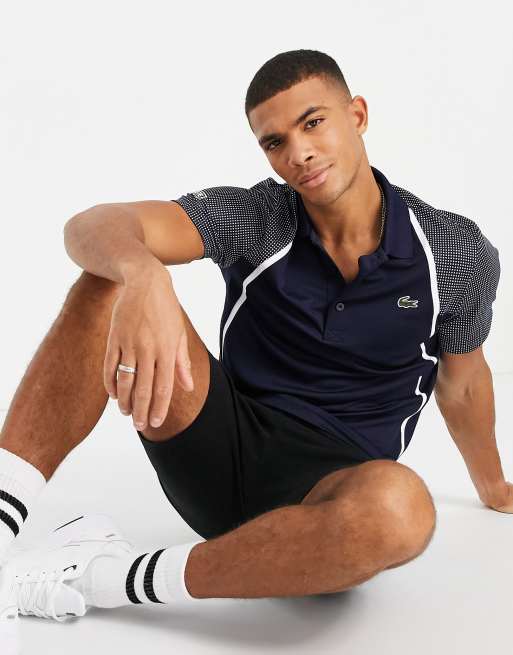 Lacoste sport mesh sleeved breathable tennis polo shirt in navy ASOS