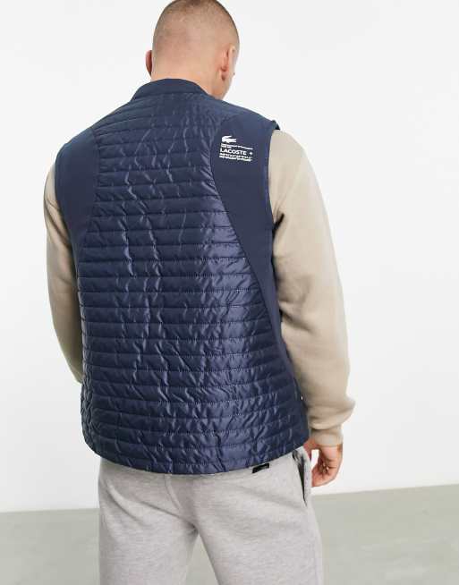 Navy Blue Sleeveless Quilted Vest With Sporty Baseball Collar