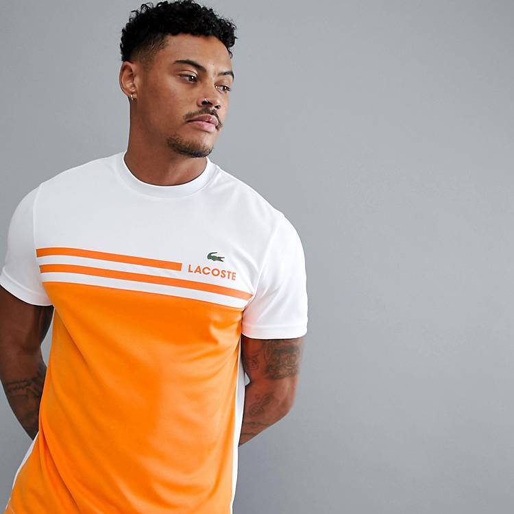 Lacoste Sport – T-Shirt in Orange mit Farbblockdesign | ASOS