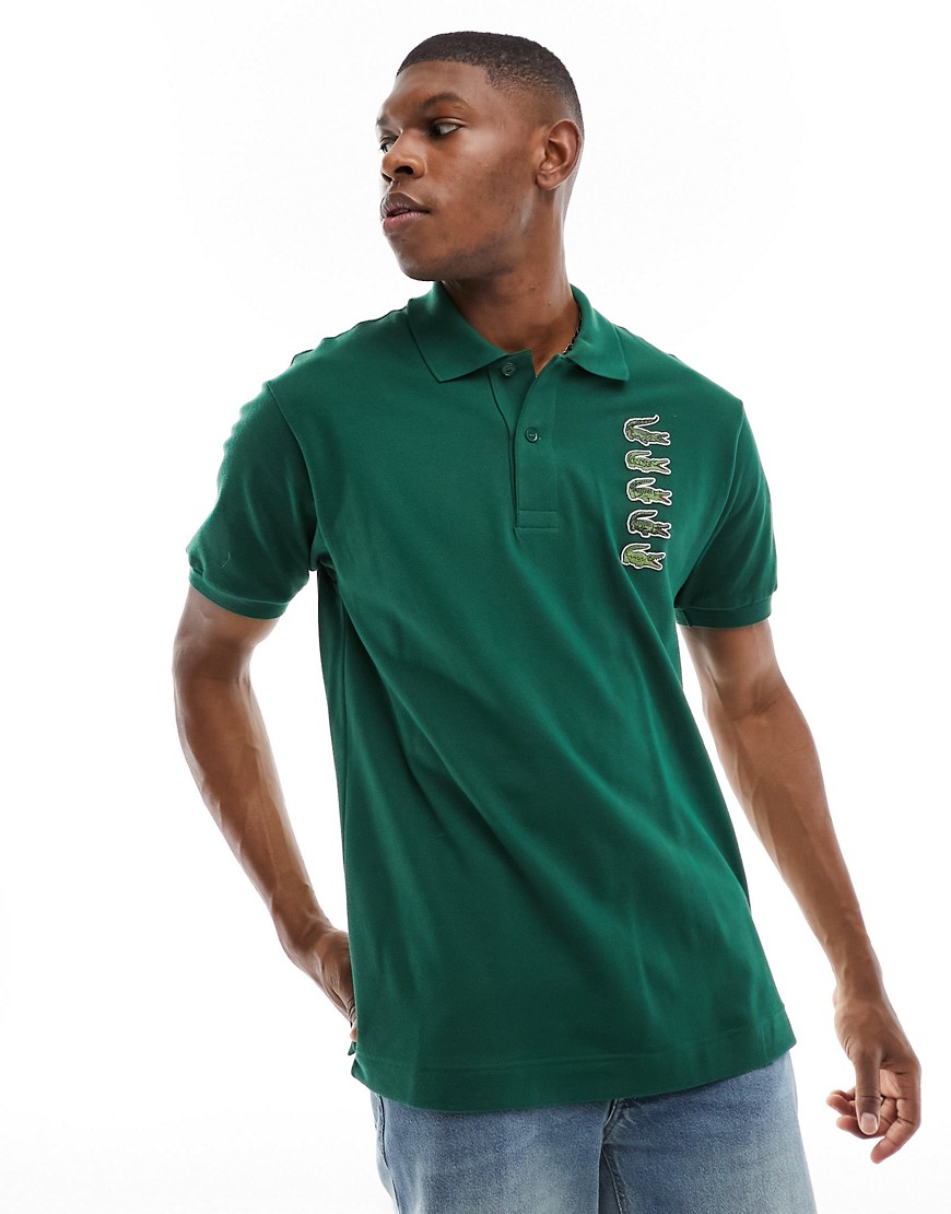 Lacoste stacked croc logo polo shirt in dark green