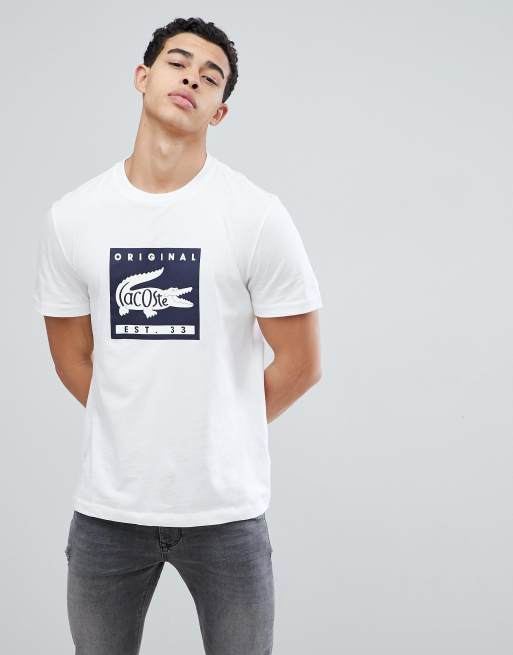 Lacoste Stamp Croc Logo T Shirt in White