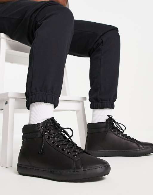 Lacoste straightset hi top sneakers in black