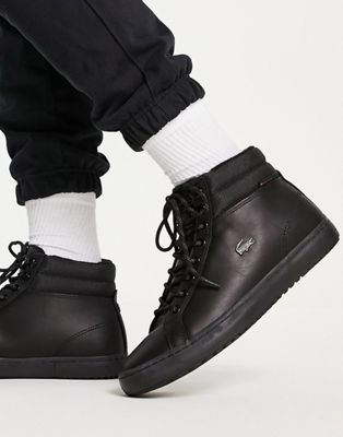Lacoste straightset hi top trainers in black
