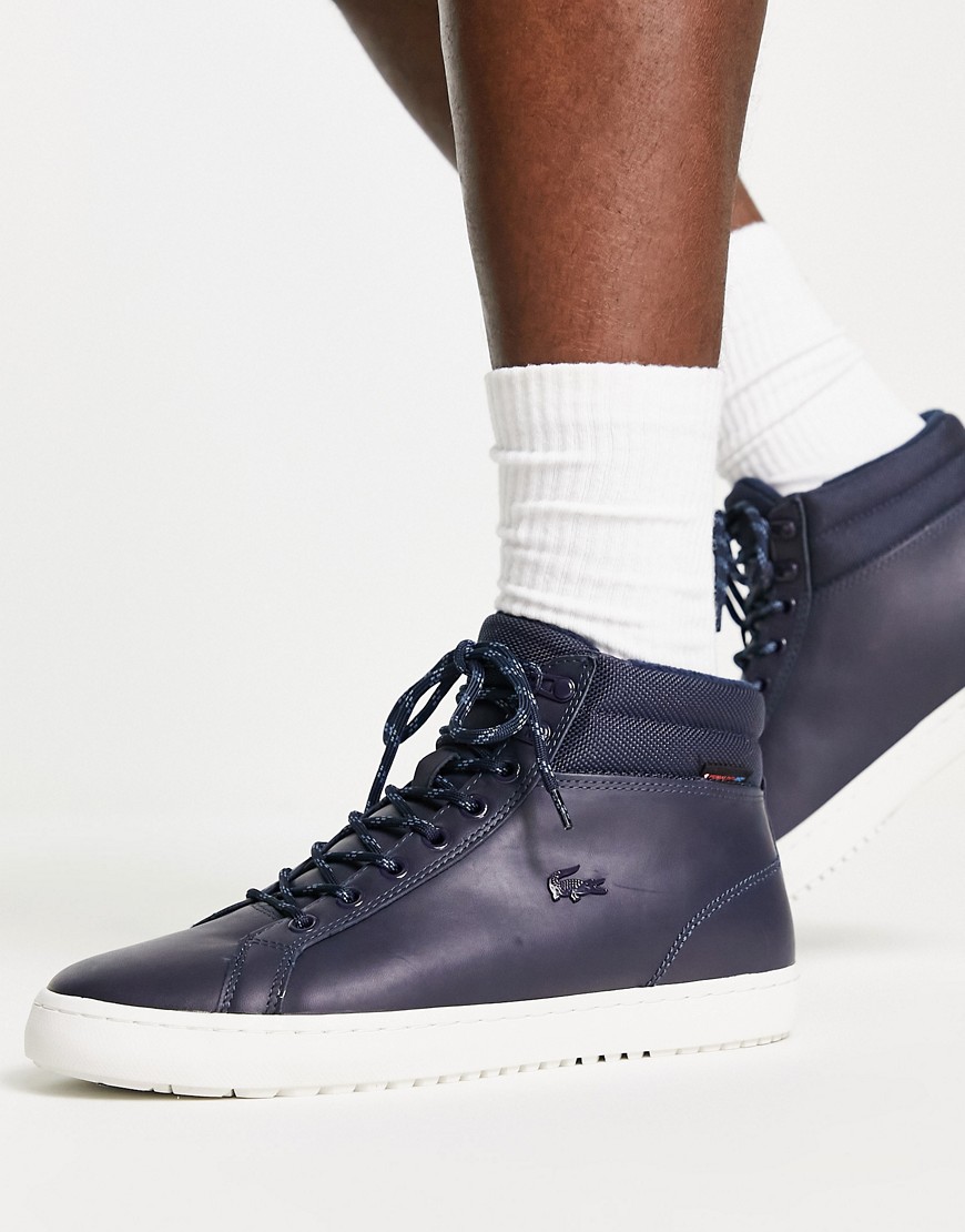 Lacoste Straightset Hi Top Trainers In Navy/Off White