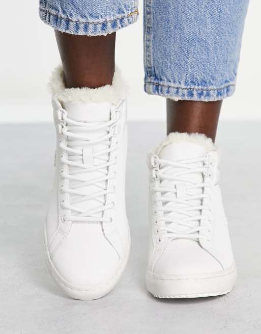 Lacoste straightset thermo hi top sneakers in white ASOS