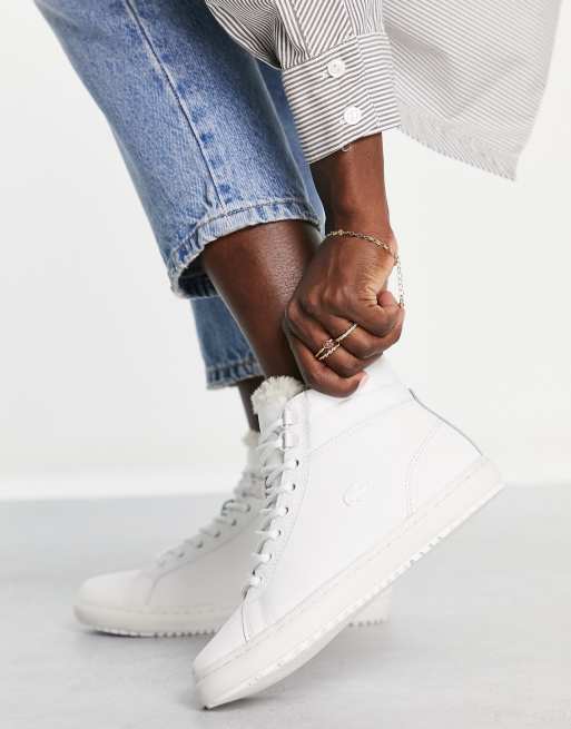 Lacoste straightset thermo hi top sneakers in white ASOS