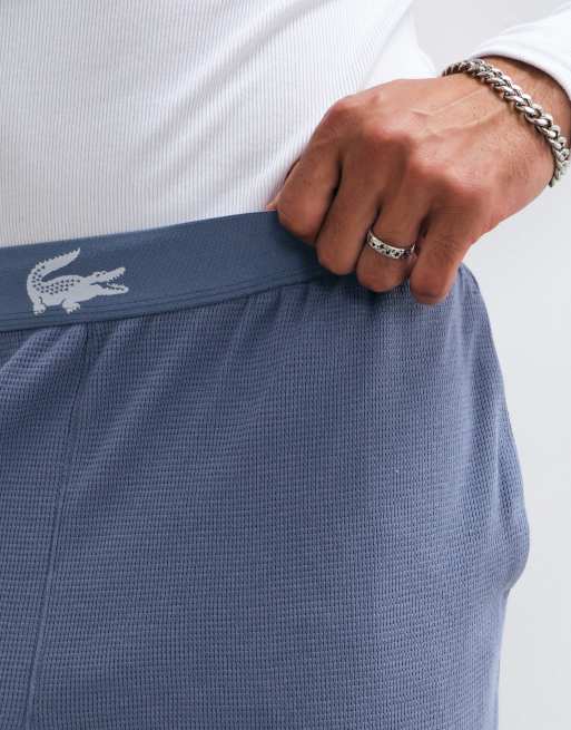 Lacoste strait leg waffle co-ord loungewear pants in pale blue, 3 of 5