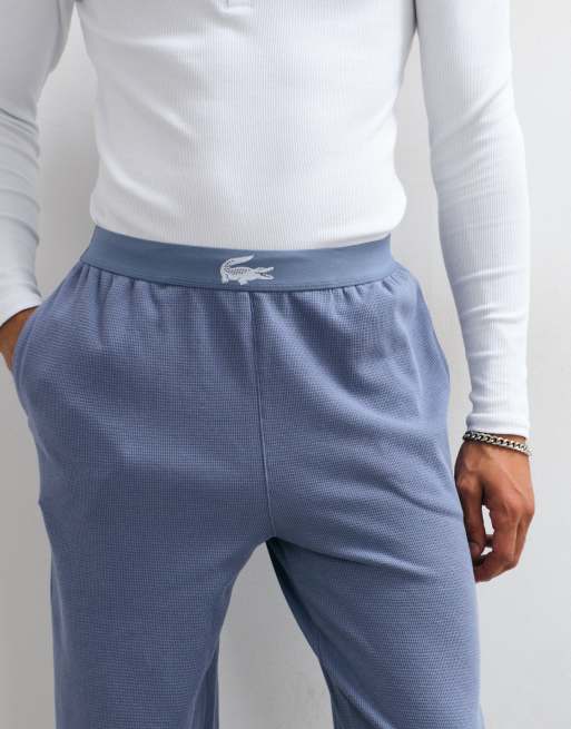 Lacoste strait leg waffle co-ord loungewear pants in pale blue, 5 of 5