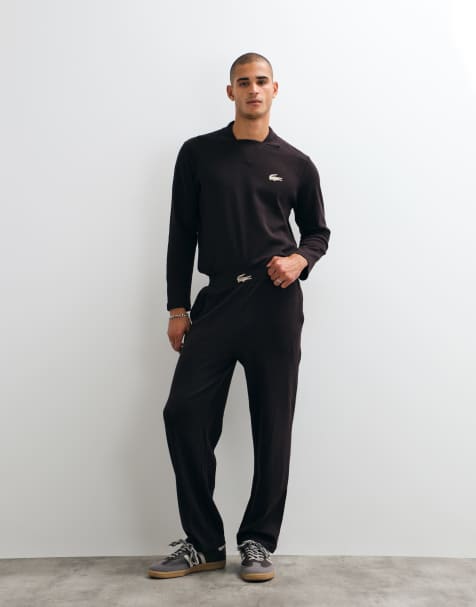 Lacoste strait leg waffle co-ord pyjama pants in brown  - view 1