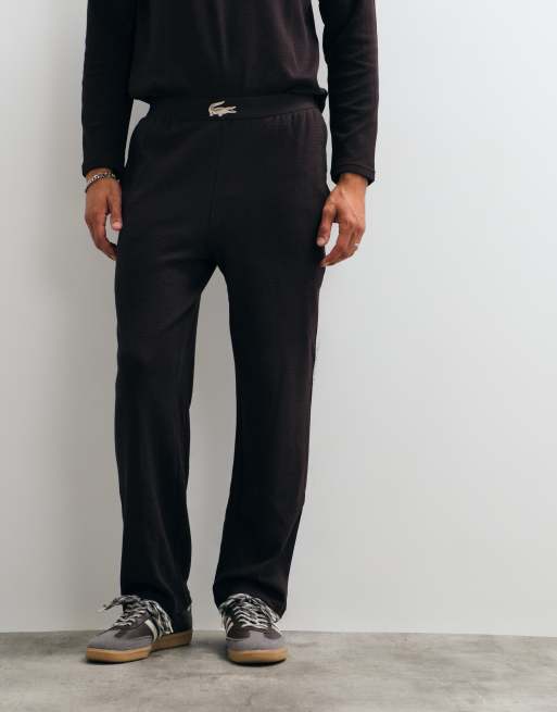 Lacoste strait leg waffle co-ord pyjama pants in brown , 2 of 5