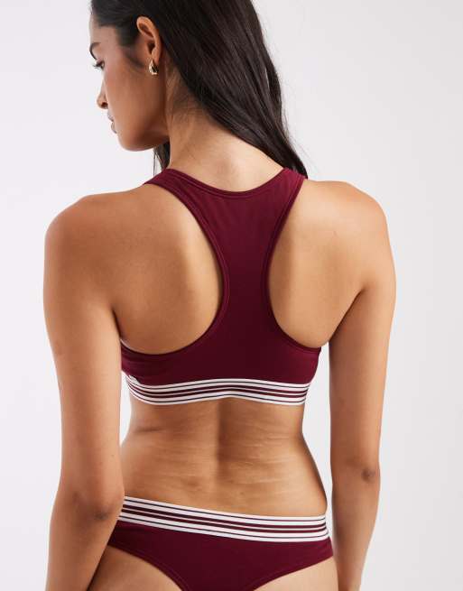 Lacoste stretch cotton logo band thong in burgundy , 3 of 4