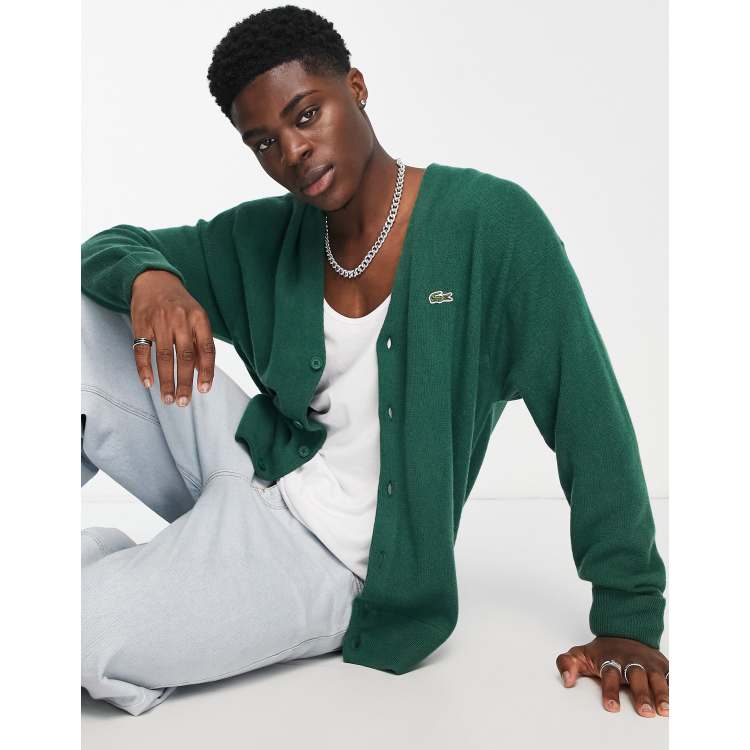 Lacoste – Strickjacke in Grün mit V-Ausschnitt ASOS