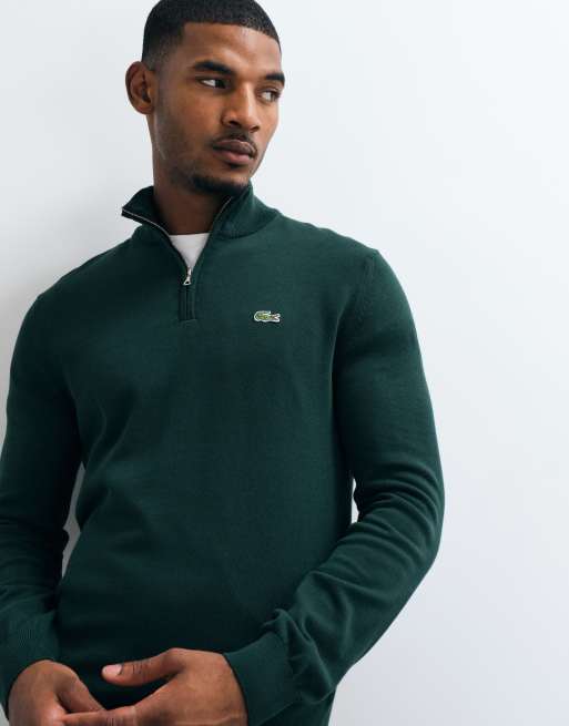 Lacoste Strickpullover mit Viertelreißverschluss in Grün, 4 von 5