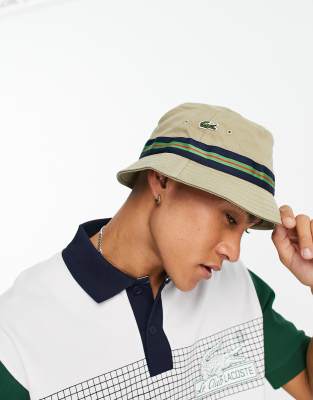 Lacoste stripe bucket hat in beige