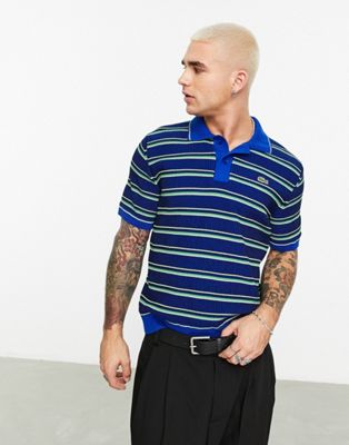 Lacoste stripe knitted polo shirt in blue