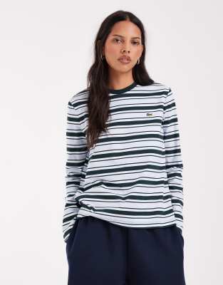 Lacoste Stripe Long Sleeve Jersey T-shirt In Blue
