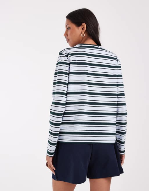 Lacoste stripe long sleeve jersey t-shirt in blue, 4 of 4