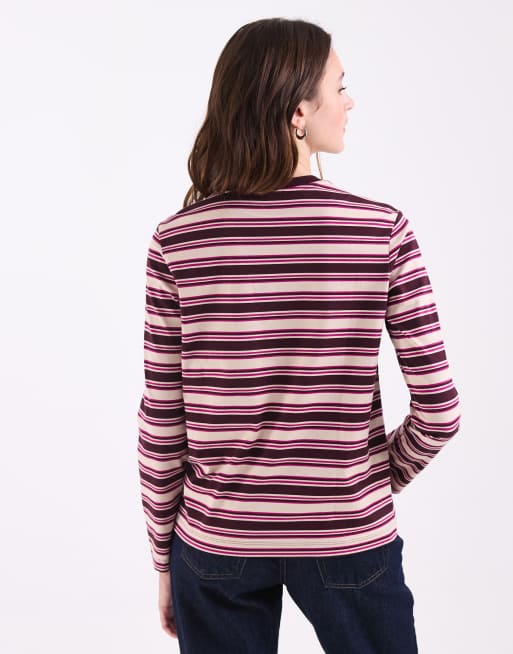 Lacoste stripe long sleeve jersey t-shirt in burgundy, 2 of 4